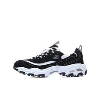 Skechers Women's Sneaker D'lites Biggest Fan – Black Trubuck/White Mesh with Silver Trim, UK 10