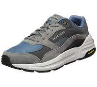 Skechers Men's Global Jogger Sneaker, Gray Leather Pu Blue Mesh Trim, 11 UK