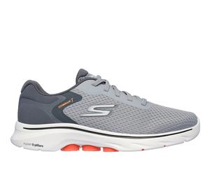 Skechers Men's GO WALK 7 - The Construct Sneaker in Gray/Orange, Size 9 | Textile/Synthetic, Vegan, Machine Washable
