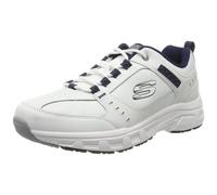 Skechers Men's Low-Top Trainers White Leather Synthetic Textile Navy Trim 12