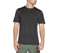 (L, Alloy/Black) Skechers Mens On The Road Heathered Jersey Technical Crew Neck T-Shirt