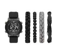 Skechers Men's Quartz Watch and Stackable Bracelet Gift Set, Black/Gray Bracelet Set, Digital