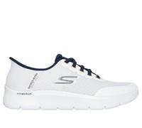 Skechers Men's Slip-ins: GO WALK Flex - Netro Sneaker in White/Navy Blue, Size 8.5 | Textile/Synthetic, Vegan, Machine Washable