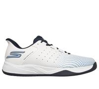 Skechers Men's Slip-ins Relaxed Fit: Viper Court Reload Sneaker in White/Navy Blue /Light Blue, Size 8.5 | Textile/Synthetic, Vegan, Machine Washable