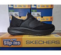 SKECHERS MENS SLIP INS SHOES ALL BLACK MEMORY FOAM RELAXED FIT TRAINERS UK 9 10