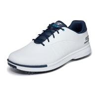Skechers Men's Waterproof: GO GOLF Tempo Golf Shoes in White/Navy Blue, Size 10 | Synthetic/Textile