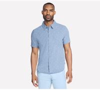 Skechers Men's The GO WALK Air Printed Short Sleeve Shirt in Denim, Size Medium | Polyester/Spandex