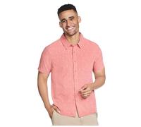 Skechers Men's The Gowalk Air Printed Short Sleeve Shirt Button, Brown, L