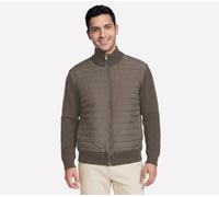 Skechers Men's The Hoodless Hoodie Cosy Fit Knit Hybrid Jacket in Brown/Olive, Size Large | Polyester