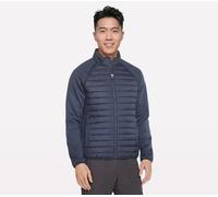 Skechers Men's The Hoodless Hoodie Hybrid Jacket in Charcoal/Navy Blue, Size Medium | Polyester