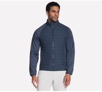Skechers Men's The Hoodless Hoodie Hybrid Jacket in Charcoal/Navy Blue, Size Small | Polyester