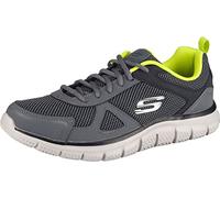 Skechers Men's Track Bucolo Oxford, Charcoal Black Leather Mesh Lime Trim, 7.5 UK