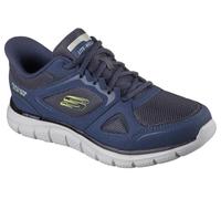 Skechers Men's Track Ezral Slip-On Sneakers, Navy Leather/Lime Mesh/Pu, 10.5 UK Wide