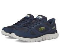 Skechers Men's Track Ezral Sneaker, Navy Leather/Lime Mesh/Pu, 9.5 UK