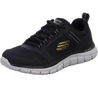 Skechers Men's Track Knockhill Sneaker, Black Leather/Mesh/Gold Pu/Trim, 11 UK