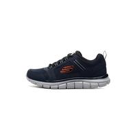 Skechers Men's Track Knockhill Trainers, Navy Leather/Mesh/Orange Synthetic Trim, 6.5 UK