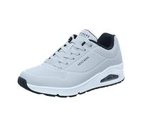 Skechers Men's Uno Stand On Air Sneakers – Light Gray Durabuck, Black Trim, Memory Foam – UK 8.5