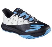 Skechers Men's Viper Court Rally Sneaker, White Leather/Black Leather/Blue Mesh, 7.5 UK