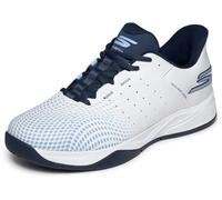 Skechers Men's Viper Court Reload Slip-in Trainers, White Synthetic/Textile/Blue Trim/Navy Trim, 7 UK