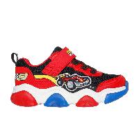 Skechers Mighty Glow 2.0 - Dino-Bolt Sneaker in Red/Black, Size 9 | Synthetic/Textile
