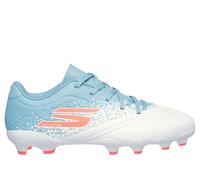 Skechers Razor 1.5 Jr Youth FG Sneaker in White/Turquoise, Size 3 | Synthetic/Textile