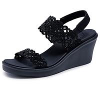 Skechers RUMBLE ON SASSY DAYZ Ladies Wedge Heel Sandals Black 5
