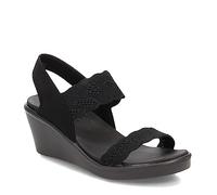 Skechers Women's Rumble on-New Crush Wedge Sandal, Black/Black, 11