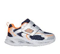 Skechers S-Lights: Meteor-Lights - Glow Spike Sneaker in Silver/Orange, Size 5 | Synthetic/Textile