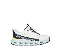 Skechers Girl's Glide-Step + Vista Lane Slip-On Sneakers, White Synthetic/Black/Turquoise Trim, 13 UK