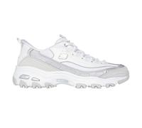Skechers Women's D'Lites Smooth Nostalgia Slip-On Sneakers, White Leather/Duraleather/Mesh/Silver Trim, 8 UK