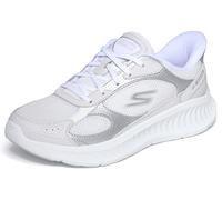 Skechers Slip-Ins Metallic Leather Overlay Lace Up Slip On Shoes for Women Silver