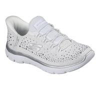 Skechers Women's Slip-ins Summits Brilliant Shine - White/Silver Textile-Synthetic Vegan Size 7