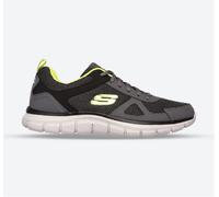 Skechers Men's Track Bucolo Trainers, Charcoal Black Leather Mesh Lime Trim, 9 UK