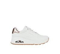 Skechers Women's Uno - Shimmer Away Sneaker, White Durabuck Rose Gold Duraleather Trim, 4 UK