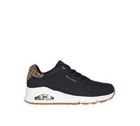 Skechers Women's Uno - Leopard Mustache Durabuck Lace Up Fashion Sneaker Black /Leopard | Size: 3 Skechers Black 3