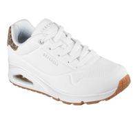 Skechers Women's Uno Jungle Nite Sneaker, White Durabuck/Leopard Printed Suede/Mesh Tri, 3 UK