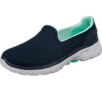 Skechers women 124508 Sneaker, Navy Textile Turquoise Trim, 7 UK