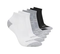 Skechers Women's 6-Pack Performance Quarter Crew, Breathable & Cushioned Footbed Socks, White/Light Grey Mottled/Black, 9-11
