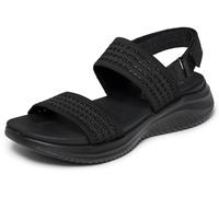 Skechers Women's Double Band Shimmer Knit Hook and Loop Sandals with Yoga Foam Black