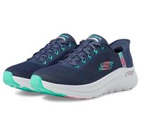 Skechers Women's Arch Fit 2.0 Easy Chic Slip-On Sneakers, Navy Mesh/Turquoise Trim, 2.5 UK