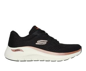 Skechers Women's Arch Fit 2.0 - Glow The Distance Sneaker in Black/Rose Gold | Textile/Synthetic, Vegan, Machine Washable