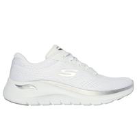 Skechers Women's Arch Fit 2.0 - Glow The Distance Sneaker in White/Silver, Size 3 | Textile/Synthetic, Vegan, Machine Washable