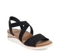 Skechers Womens Wedge Sandals Arch Fit Beach Kiss Elasticated black Textile - Size UK 5