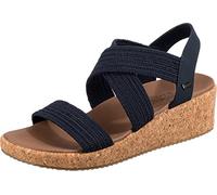 Skechers Arch Fit Beverlee Stretch Raffia Cross Band Sling Back Wedge Sandal - Navy Texture, Blue, Size 7, Women Blue