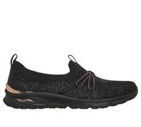 Skechers Women's Arch Fit Sunny - Flutter Step Slip-On Shoes in Black/Rose Gold, Size 4 | Textile/Synthetic, Vegan, Machine Washable