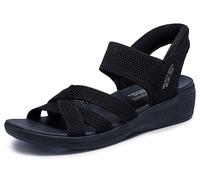 Skechers Women's Arya Cooling Off Sandal, Black Knit, 4 UK