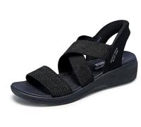 Skechers Women's Arya-Very Demure Hands Free Slip-ins Wedge Sandal, Black/Black, 9