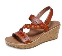 Skechers Women's Beverlee-Cherished Aura Wedge Sandal, Luggage, 8.5