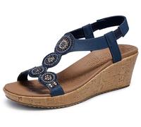 Skechers Women's Beverlee-Date Glam Wedge Sandal, Navy, 6.5 UK