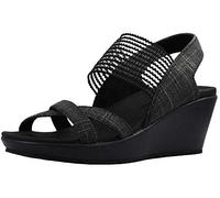 Skechers Women's Beverlee High Tea Black/Black Wedge Sandal 9.5 M US